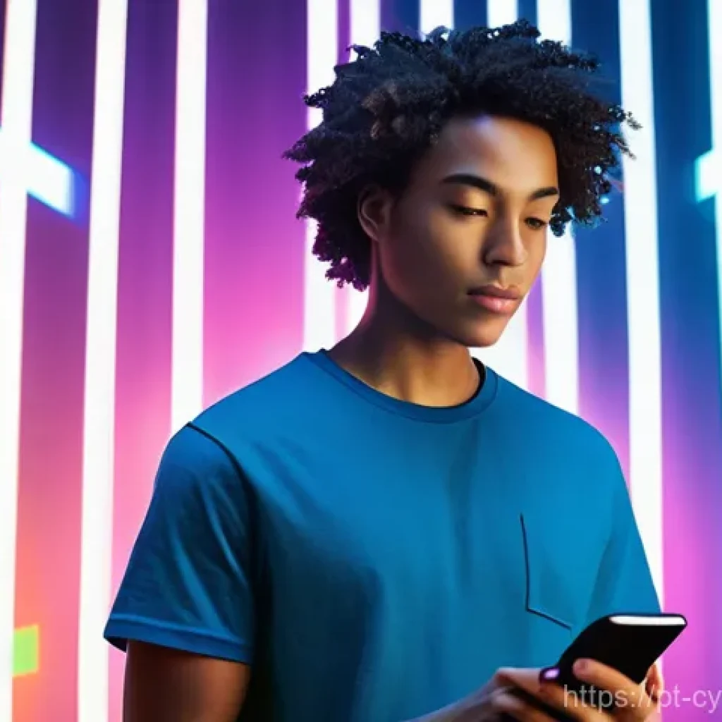 사이버 공격 예방을 위한 모바일 보안 강화 - **Prompt:** A young adult, gender-neutral, wearing a comfortable, modest t-shirt and jeans, stands i...