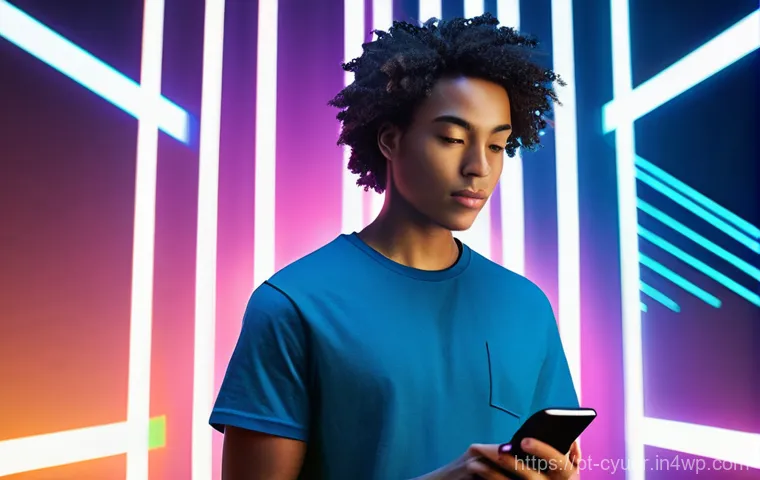 사이버 공격 예방을 위한 모바일 보안 강화 - **Prompt:** A young adult, gender-neutral, wearing a comfortable, modest t-shirt and jeans, stands i...