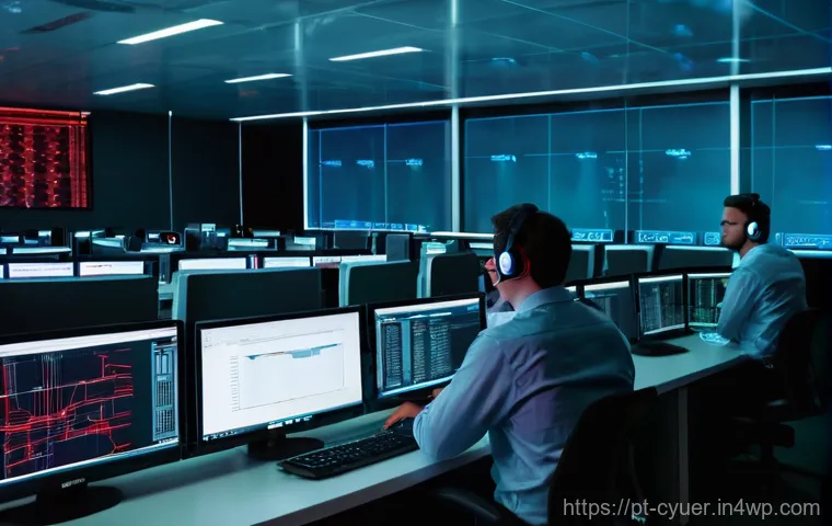 사이버 공격 발생 시 내부 감사 절차 - **Image Prompt 1: The Immediate Cyber Response Team**
    A high-tension, dynamic scene set within a...