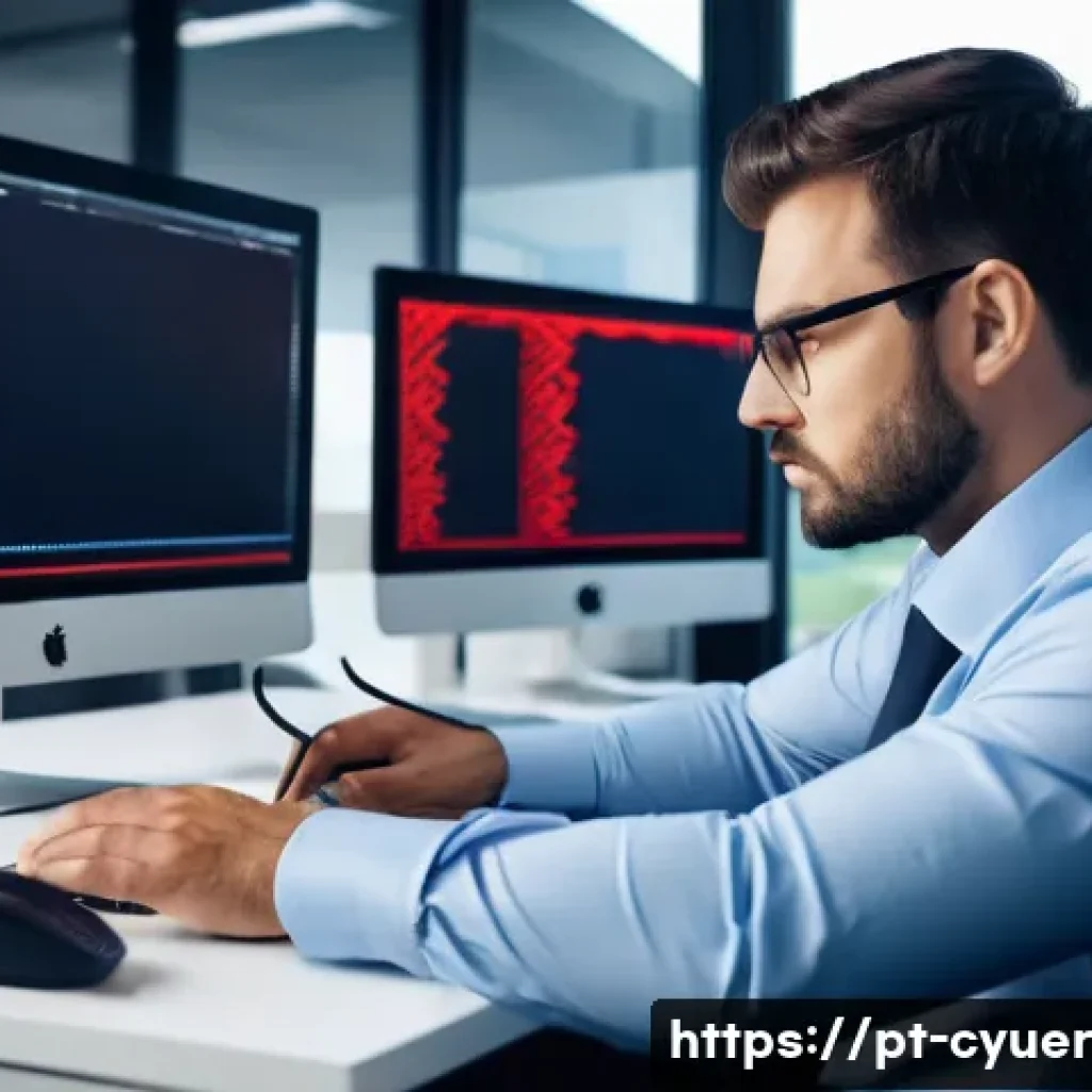 사이버 공격 대응을 위한 가이드라인 개발 - **Prompt:** A focused, determined IT professional, male, mid-30s, wearing business casual attire, is...