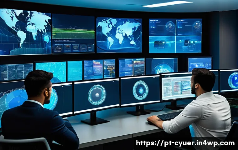 사이버 공격 대응을 위한 정보 공유 플랫폼 - A high-tech cybersecurity operations center featuring diverse professionals from Brazil collaboratin...