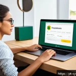 Home 23 데이터 유출 방지를 위한 사이버 공격 대응 전략 - A modern home office setup with a sleek laptop displaying a complex password manager interface on sc...