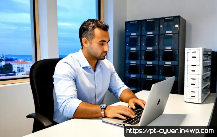 Home 17 사이버 공격 발생 후 복구 절차 - Photorealistic cybersecurity recovery scene in a modern Portuguese business office, calm IT speciali...