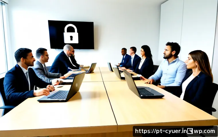 Home 17 사이버 보안 훈련을 통한 인식 제고 - Photorealistic cybersecurity awareness training in a modern Portuguese-speaking office, diverse adul...